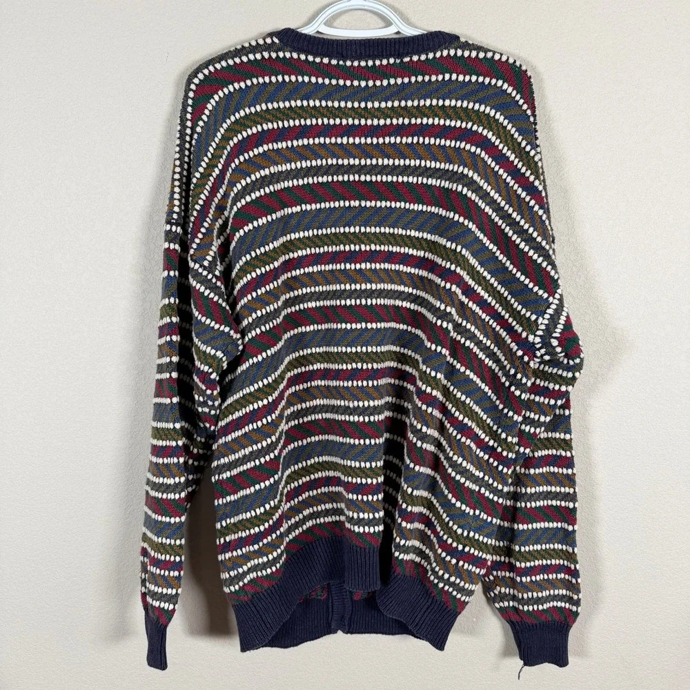 Vintage Northern Isles Cardigan Sweater‎ Mens XL Multicolor Striped Textured